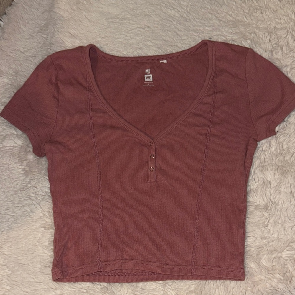 Women's Mauve Button Crop Top